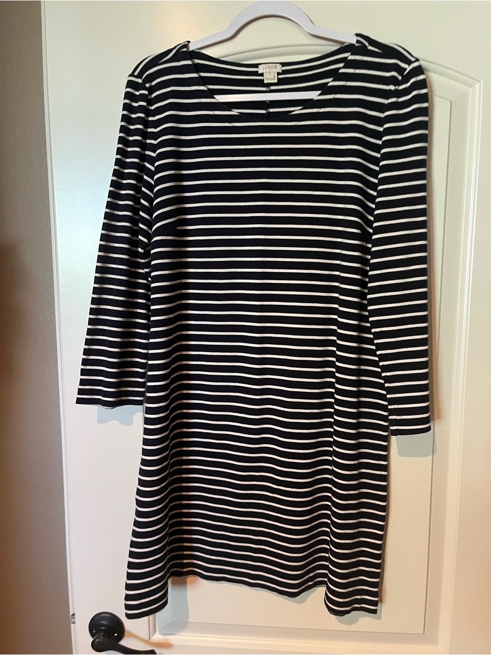 J. Crew Navy and White Striped Long-Sleeve Shift Dress